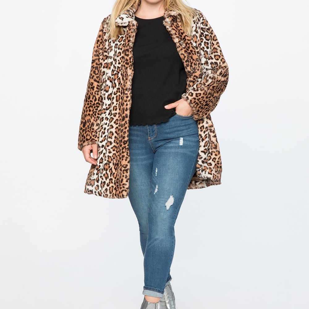 Eloquii Faux Leopard Fur Coat